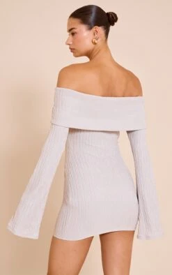 Prettylittlething Grey Textured Bardot Long Sleeve Bodycon Dress -Pretty Little Thing Shop 32837cb63fa3b77134faf40688cfe91dd20a5847 CNN3815 2 grey textured bardot long sleeve bodycon dress