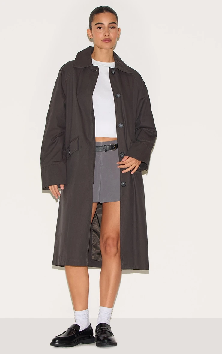 Prettylittlething Charcoal Classic Button Through Mac 1 Prettylittlething Charcoal Classic Button Through Mac