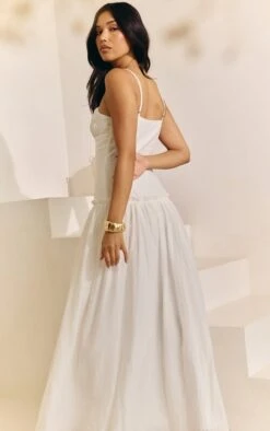 Prettylittlething White Ruched Bust Drop Waist Maxi Dress -Pretty Little Thing Shop 32b3b7b0fbbd3194f04a9b078327a6e2287c5ebe CNM7496 3 white ruched bust drop waist maxi dress