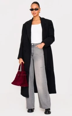 Prettylittlething Washed Grey Thigh Split Wide Leg Style Jeans