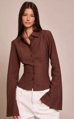 Chocolate Stripe Seam Detail Fitted Shirt