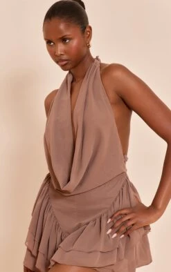 Prettylittlething Mocha Chiffon Cowl Neck Frill Romper 8 Prettylittlething Mocha Chiffon Cowl Neck Frill Romper -Pretty Little Thing Shop 332390196154106c5717363349738b9f8fcceef2 CNO3088 4 mocha chiffon cowl neck frill playsuit
