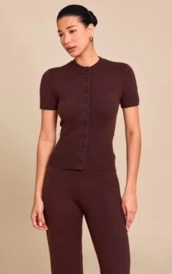 Prettylittlething ChocolateKnit Button Through Top