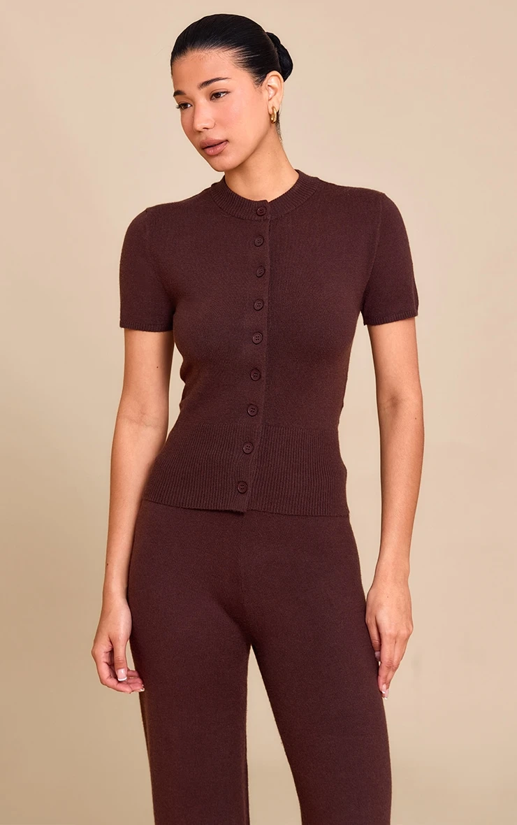 Prettylittlething ChocolateKnit Button Through Top 1 Prettylittlething ChocolateKnit Button Through Top