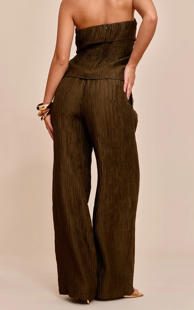 Prettylittlething Khaki Textured Woven Mid Rise Wide Leg Pants 3 Prettylittlething Khaki Textured Woven Mid Rise Wide Leg Pants - Image 3