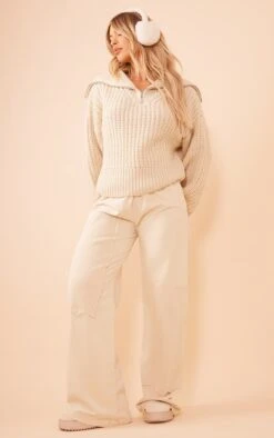 Prettylittlething Stone Chunky Knitted Zip Up Oversized Sweater -Pretty Little Thing Shop 336a5569cfb08271c1be2b511142fb36a29a212b cnf9203 3