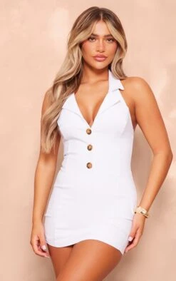 Prettylittlething White Stretch Woven Tailored Vest Skort Romper