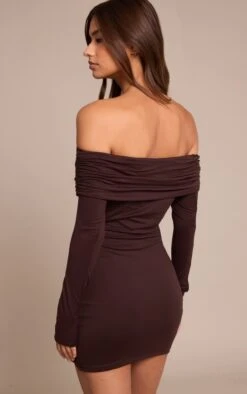 Prettylittlething Chocolate Soft Touch Jersey Bardot Bodycon Dress -Pretty Little Thing Shop 33df518af7501c376364970043c3423fa498ffc4 CNO3503 2 chocolate soft touch jersey bardot bodycon dress
