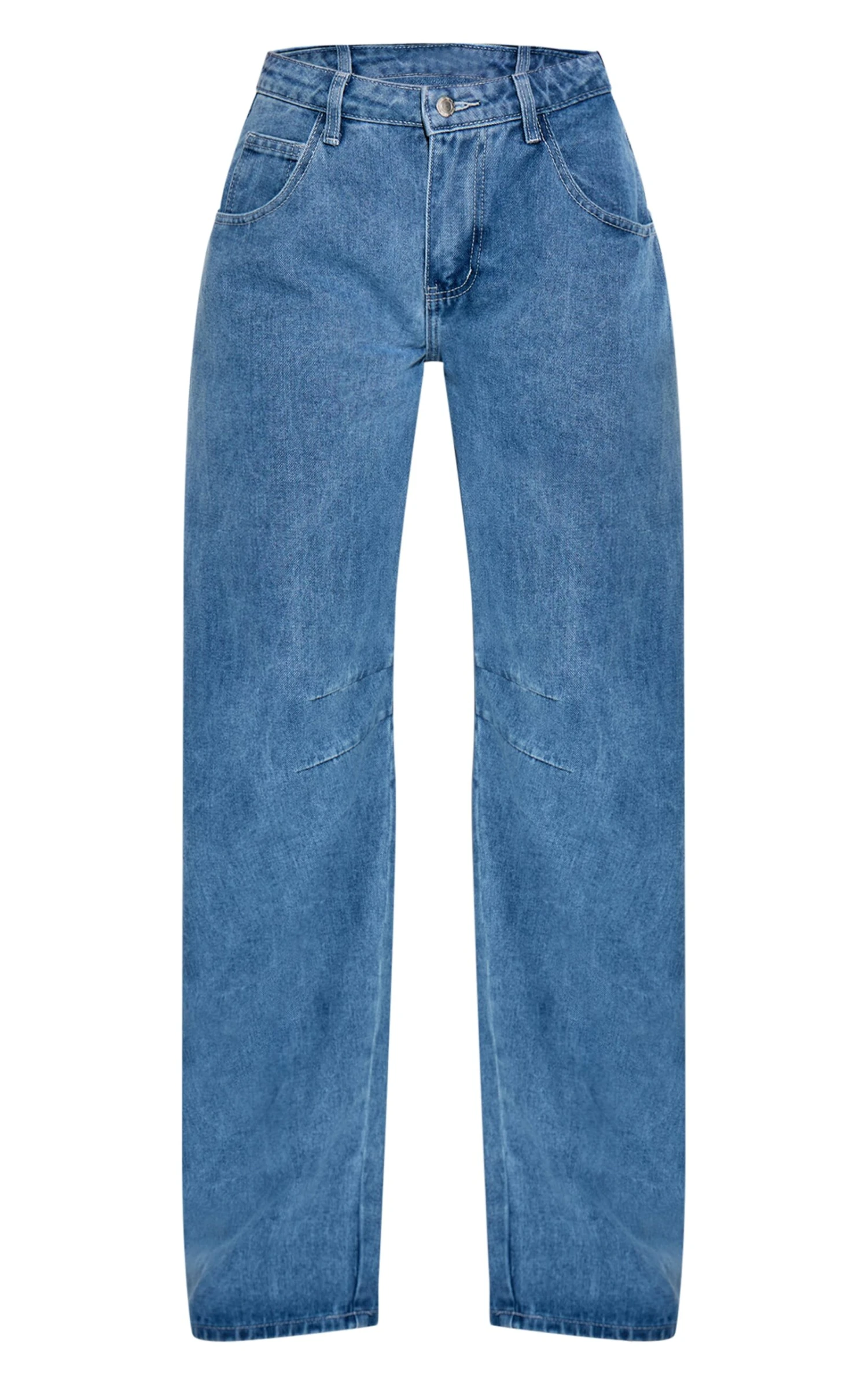 Prettylittlething Mid Blue Wash Seam Detail Barrel Jean 5 Prettylittlething Mid Blue Wash Seam Detail Barrel Jean - Image 5