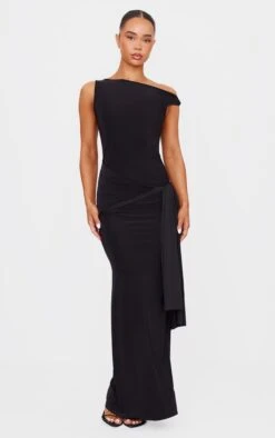 Prettylittlething Black Slinky Off Shoulder Wrap Detail Maxi Dress -Pretty Little Thing Shop 340c8d93a431ce042a9e296d0fdfb32c1a53faed cnl4715 3