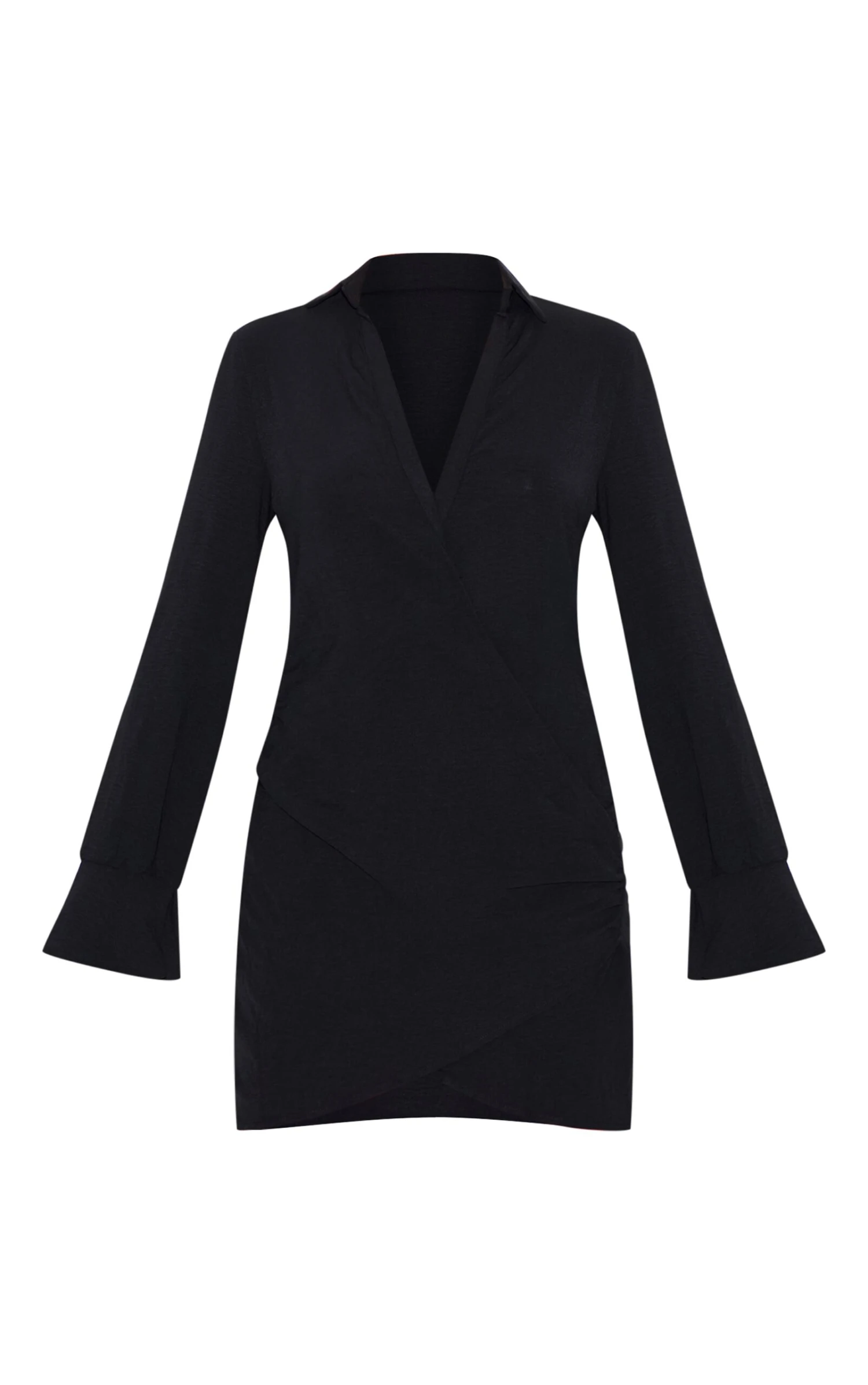 Prettylittlething Black Textured Woven Extreme Plunge Bell Cuff Shirt Dress 5 Prettylittlething Black Textured Woven Extreme Plunge Bell Cuff Shirt Dress - Image 5