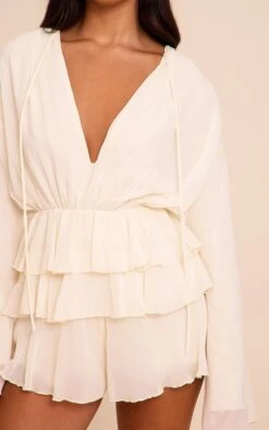 Prettylittlething Cream Chiffon V Neck Frill Tiered Romper -Pretty Little Thing Shop 34523434b60e489eca312fc8ee36e37c8ca31dbe CNN7781 4 cream chiffon v neck frill tiered playsuit