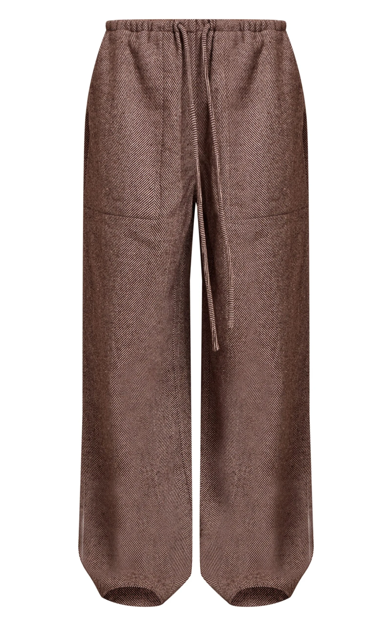 Prettylittlething Chocolate Herringbone Brushed Drawstring Low Rise Pants 5 Prettylittlething Chocolate Herringbone Brushed Drawstring Low Rise Pants - Image 5
