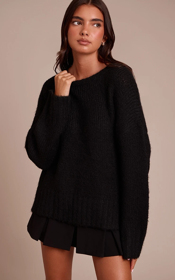 Black Rib Detail Oversized Sweater 1 Black Rib Detail Oversized Sweater
