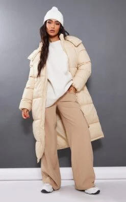 Prettylittlething Petite Camel Long Puffer Coat