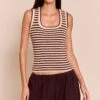 Brown Scooped Neck Striped Rib Knit Vest