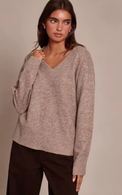 Prettylittlething Taupe V Neck Knitted Sweater -Pretty Little Thing Shop 34c9ae229ae2495d324b3e6e7db75fa129b260cf CNN6376 4 taupe v neck knitted jumper