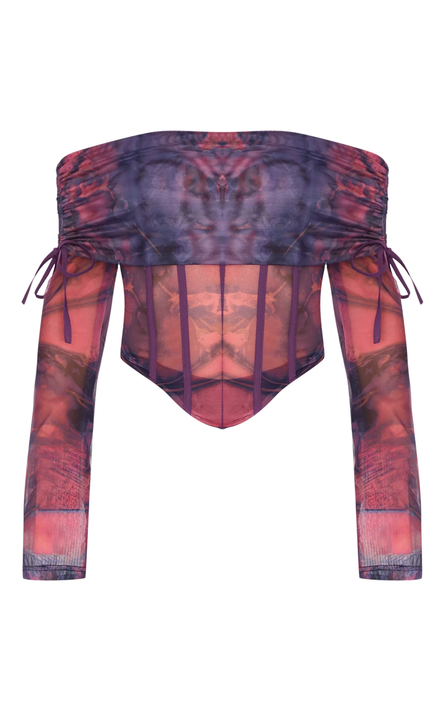 Prettylittlething Purple Mesh Bardot Boning Corset 5 Prettylittlething Purple Mesh Bardot Boning Corset - Image 5