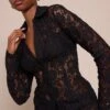 Prettylittlething Black Lace Long Sleeve Shirt