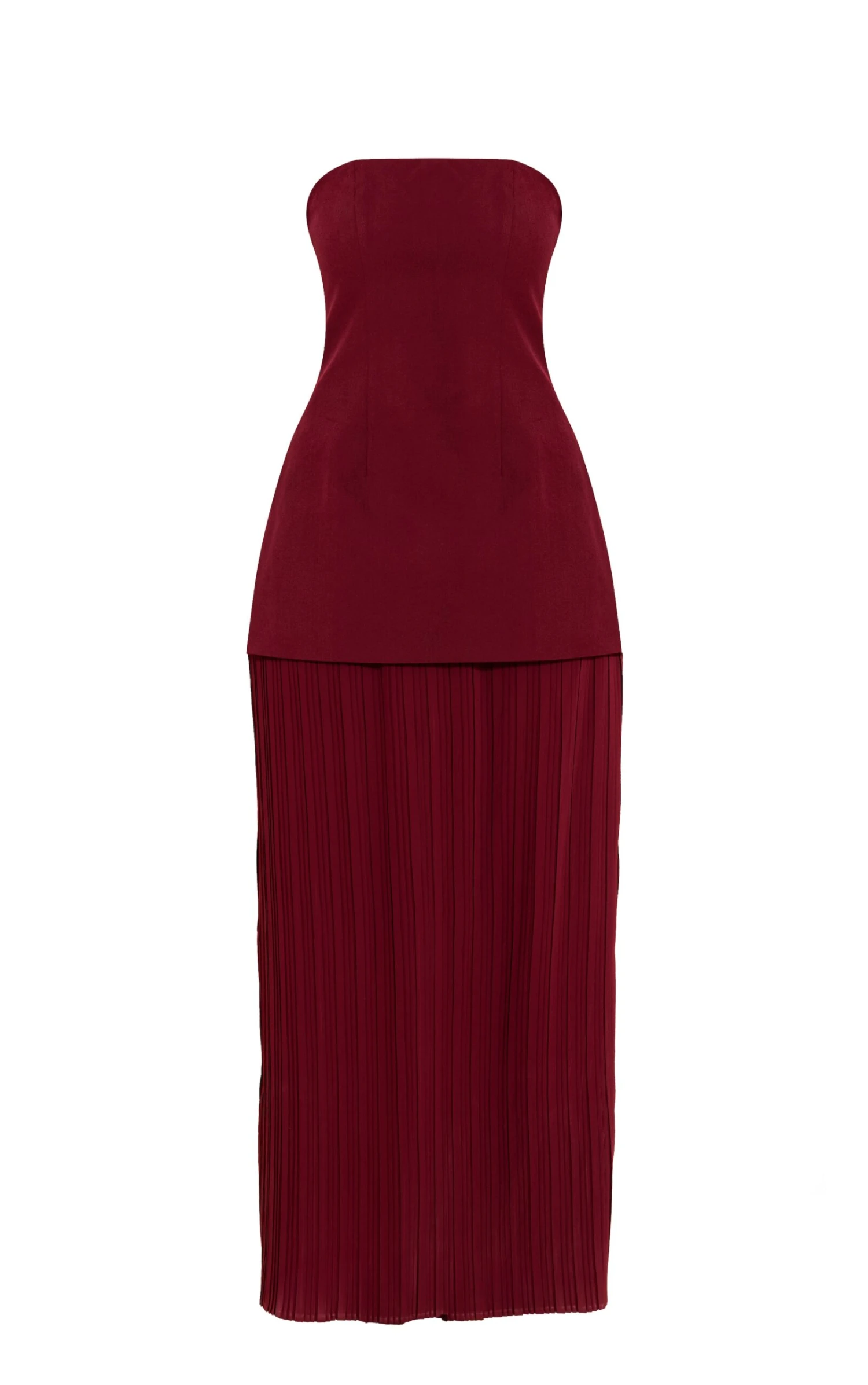 Prettylittlething Burgundy Bandeau Pleated Chiffon Skirt Panel Maxi Dress - Image 5