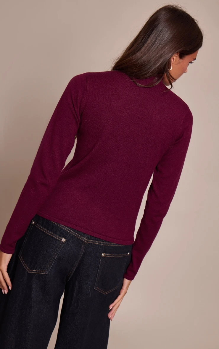 Burgundy Fine Knit High Neck Sweater 2 Burgundy Fine Knit High Neck Sweater - Image 2