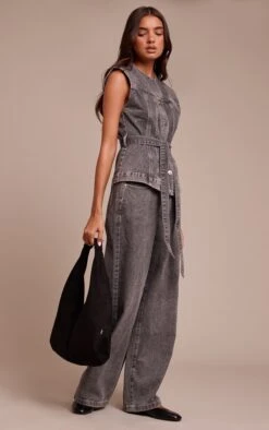 Prettylittlething Washed Grey Round Neck Cinch Belted Denim Top -Pretty Little Thing Shop 3608eb38012683a74690ca4892f74797298871b4 CNN6615 3 mushroom round neck cinch belted denim top