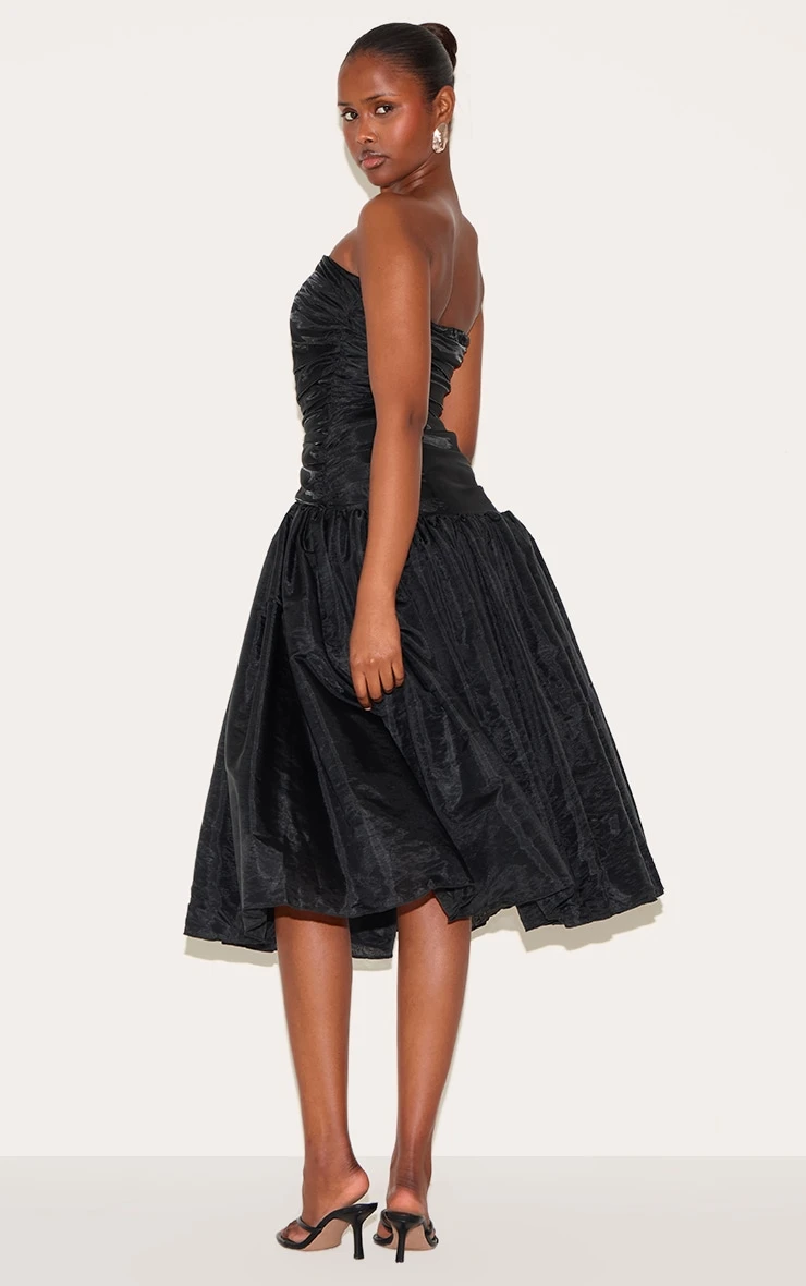 Prettylittlething Black Organza Ruched Bodice Midi Dress 2 Prettylittlething Black Organza Ruched Bodice Midi Dress - Image 2
