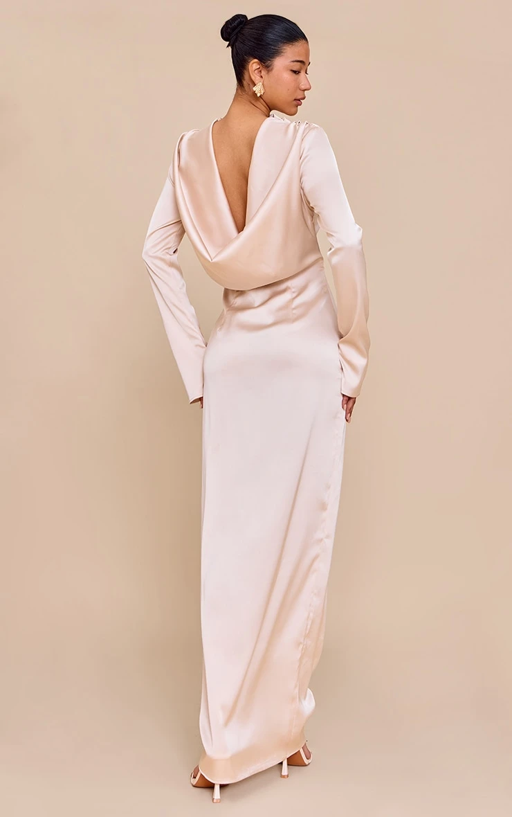 Prettylittlething PLT Label Oyster Satin Cowl Back Maxi Dress - Image 2