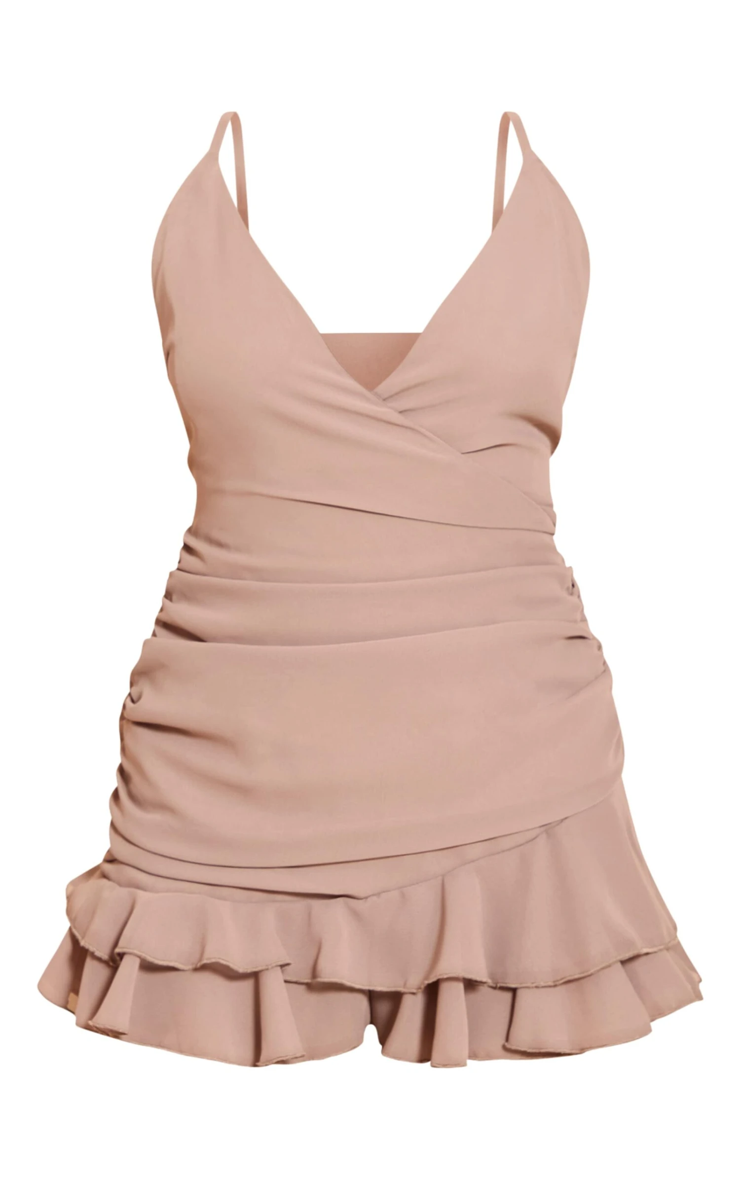 Taupe V Neck Frill Romper 5 Taupe V Neck Frill Romper - Image 5