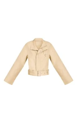 Prettylittlething Beige Cropped Belted Biker Jacket -Pretty Little Thing Shop 36feca4daa364067947389a6ed87b9bcda72f92e CNN2980 5 beige cropped belted biker jacket
