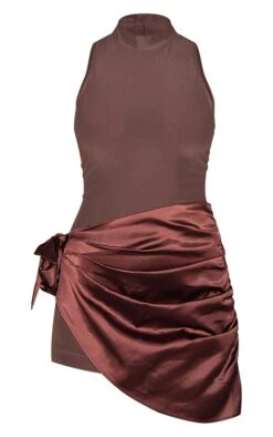 Prettylittlething Chocolate Woven High Neck Satin Drape Mini Dress -Pretty Little Thing Shop 3703c7f35a9afa78791383622749ce185442a3d5 CNL7224 5 chocolate woven high neck satin drape mini dress