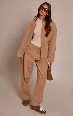 Prettylittlething Toffee Seam Detail Low Rise Barrel Jeans