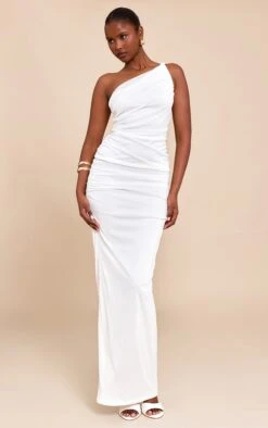 Prettylittlething White Mesh Ruched Maxi Skirt