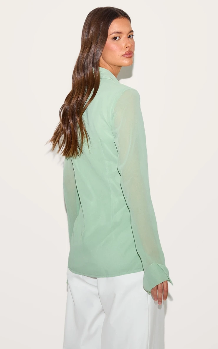 Prettylittlething Pale Lime Fitted Chiffon Shirt 2 Prettylittlething Pale Lime Fitted Chiffon Shirt - Image 2