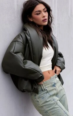 Prettylittlething Khaki Exaggerated Collar PU Cropped Puffer Coat -Pretty Little Thing Shop 379d207303d3ade062b95308a0b22eff4661c7b7 cnj4208 4