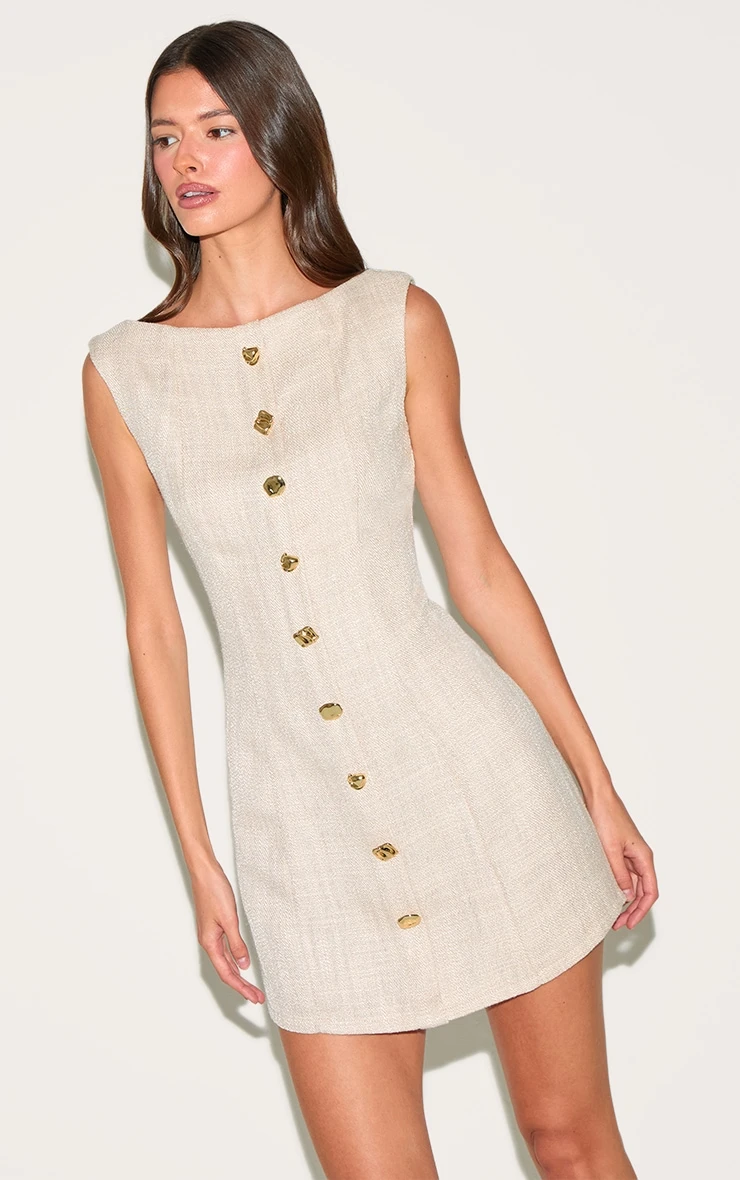 Prettylittlething Stone Twill Button Down Bodycon Dress 1 Prettylittlething Stone Twill Button Down Bodycon Dress