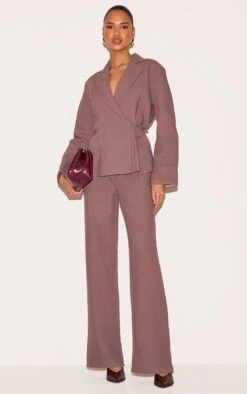 Prettylittlething Mushroom Premium Woven Tie Side Blazer Jumpsuit