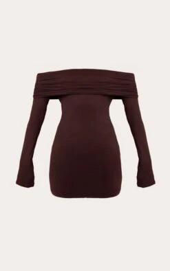 Prettylittlething Chocolate Soft Touch Jersey Bardot Bodycon Dress -Pretty Little Thing Shop 384f8f1becc9722a0f33073b75f9dc5fb69d90fc CNO3503 5 chocolate soft touch jersey bardot bodycon dress