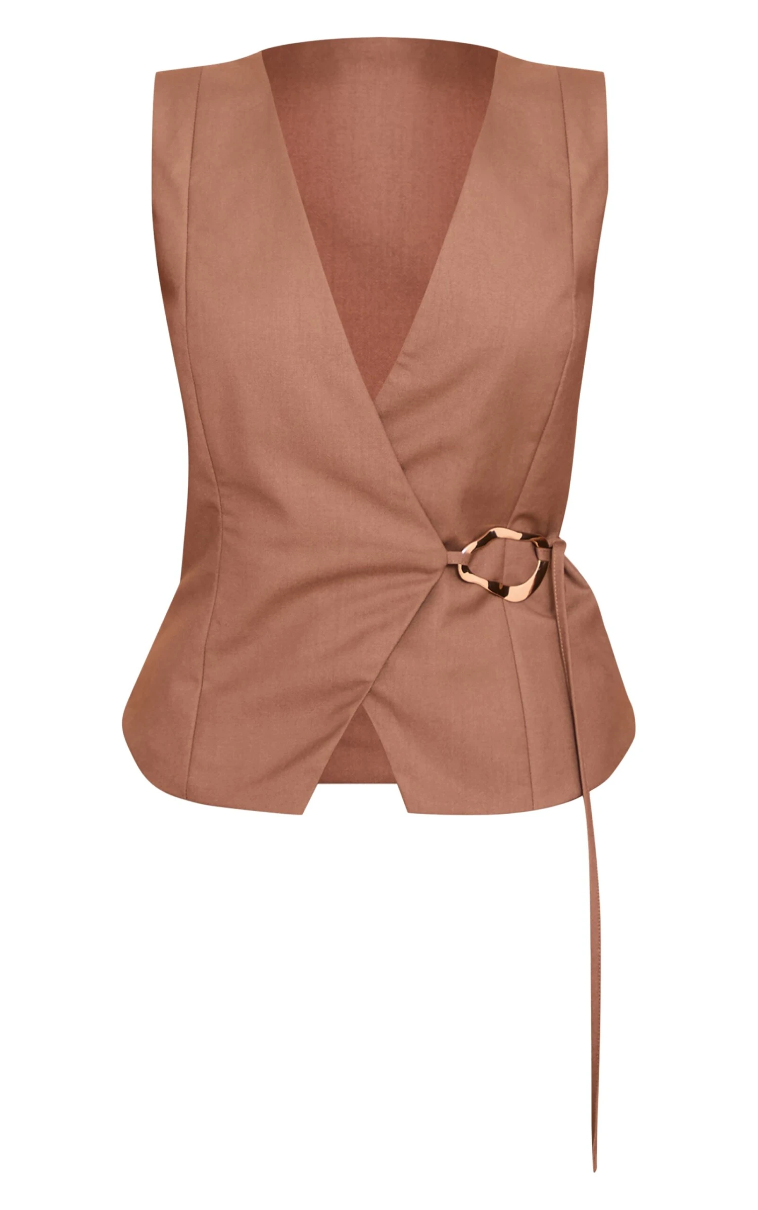 Prettylittlething Mocha Woven Trim Tie Waist Coat 5 Prettylittlething Mocha Woven Trim Tie Waist Coat - Image 5