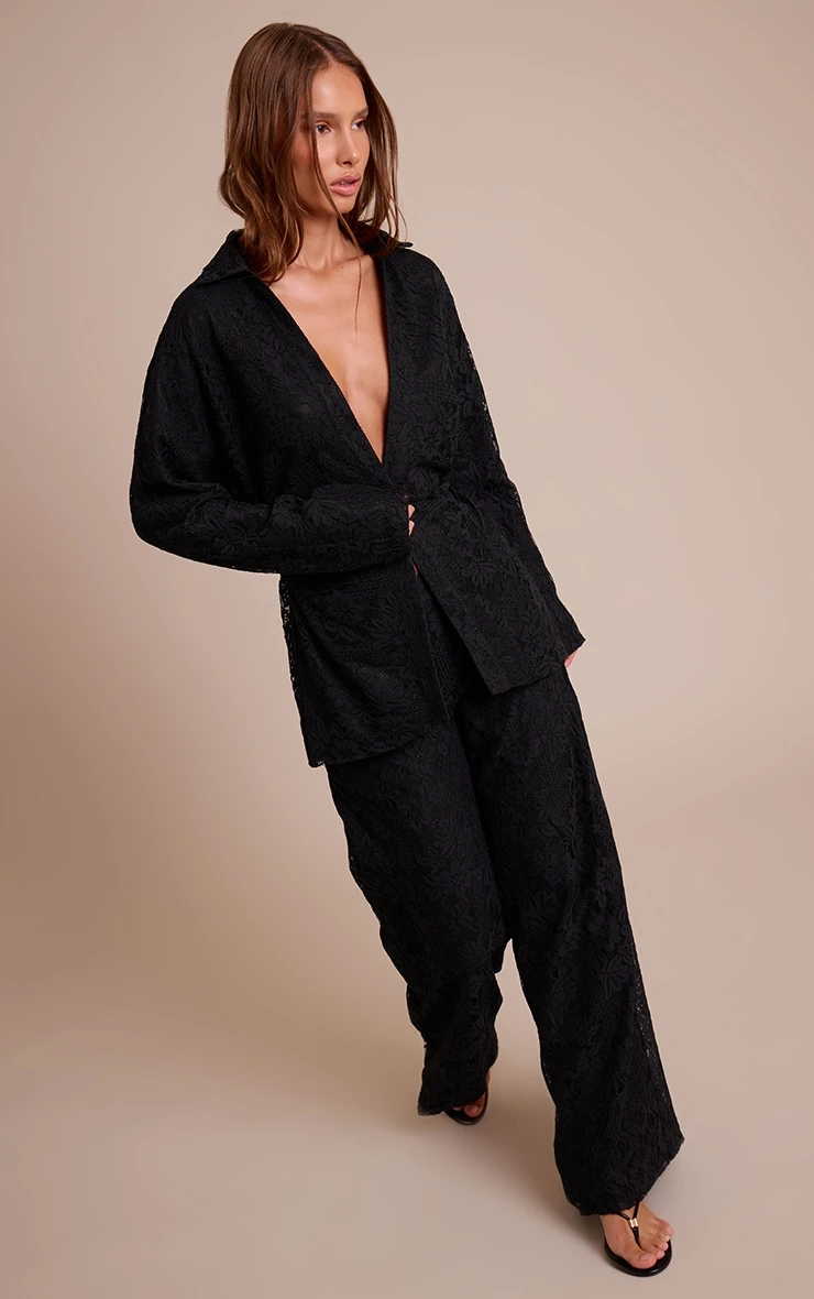 Prettylittlething Black Lace Cinched Plunge Shirt 3 Prettylittlething Black Lace Cinched Plunge Shirt - Image 3