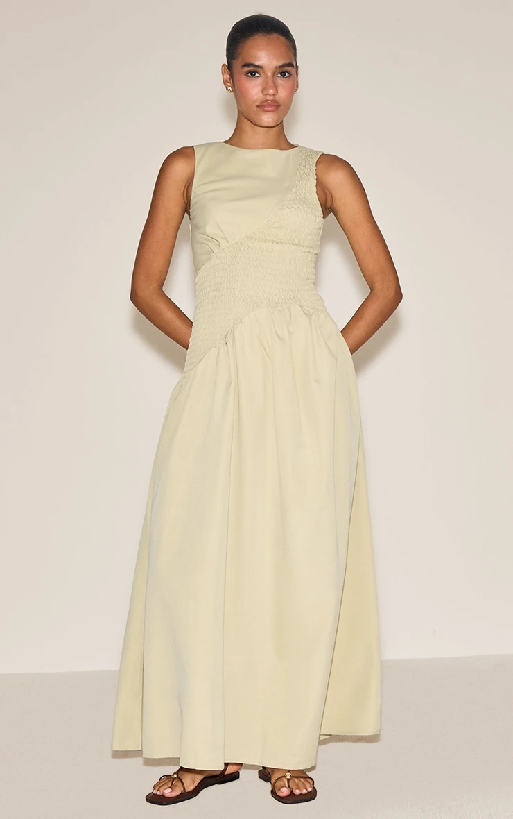 Prettylittlething Sage Shirred Detail Sleeveless Maxi Dress 1 Prettylittlething Sage Shirred Detail Sleeveless Maxi Dress