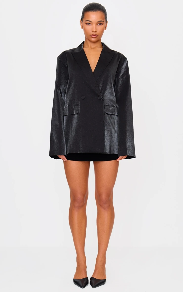Prettylittlething Black Satin Look Oversized Boxy Blazer 3 Prettylittlething Black Satin Look Oversized Boxy Blazer - Image 3