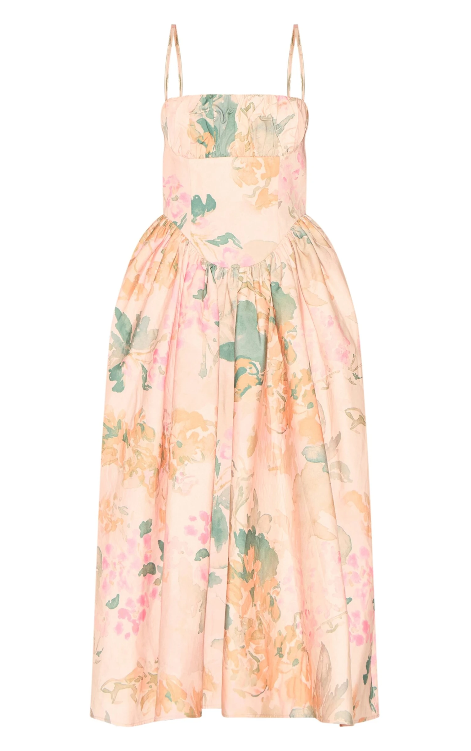 Prettylittlething Pink Abstract Floral Ruched Bust Corset Strappy Midaxi Dress - Image 5