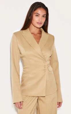 Prettylittlething Sand Woven Tailored Cinched Waist Blazer