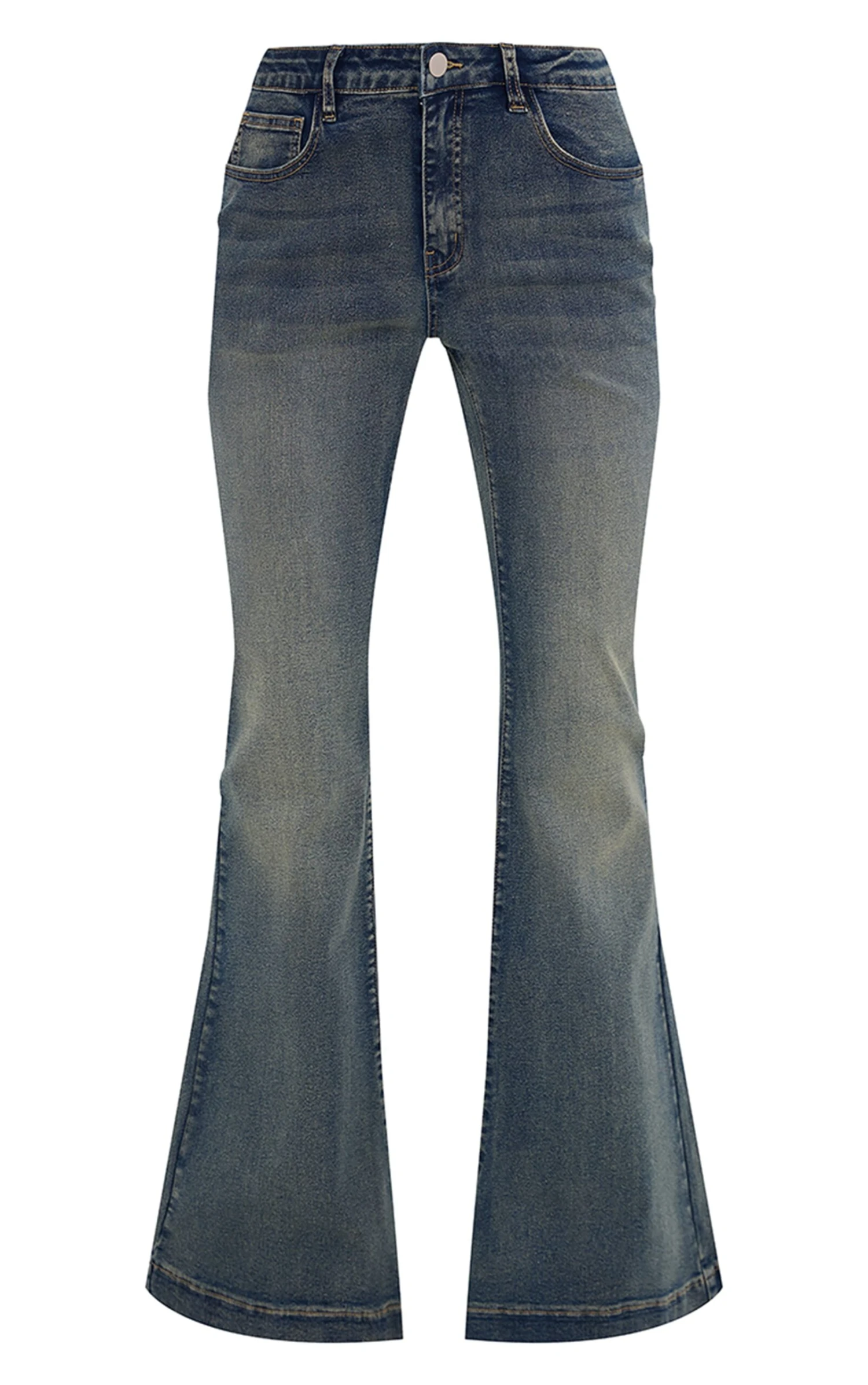 Prettylittlething Vintage Wash Dipped Waistband Distressed Flared Jeans 5 Prettylittlething Vintage Wash Dipped Waistband Distressed Flared Jeans - Image 5