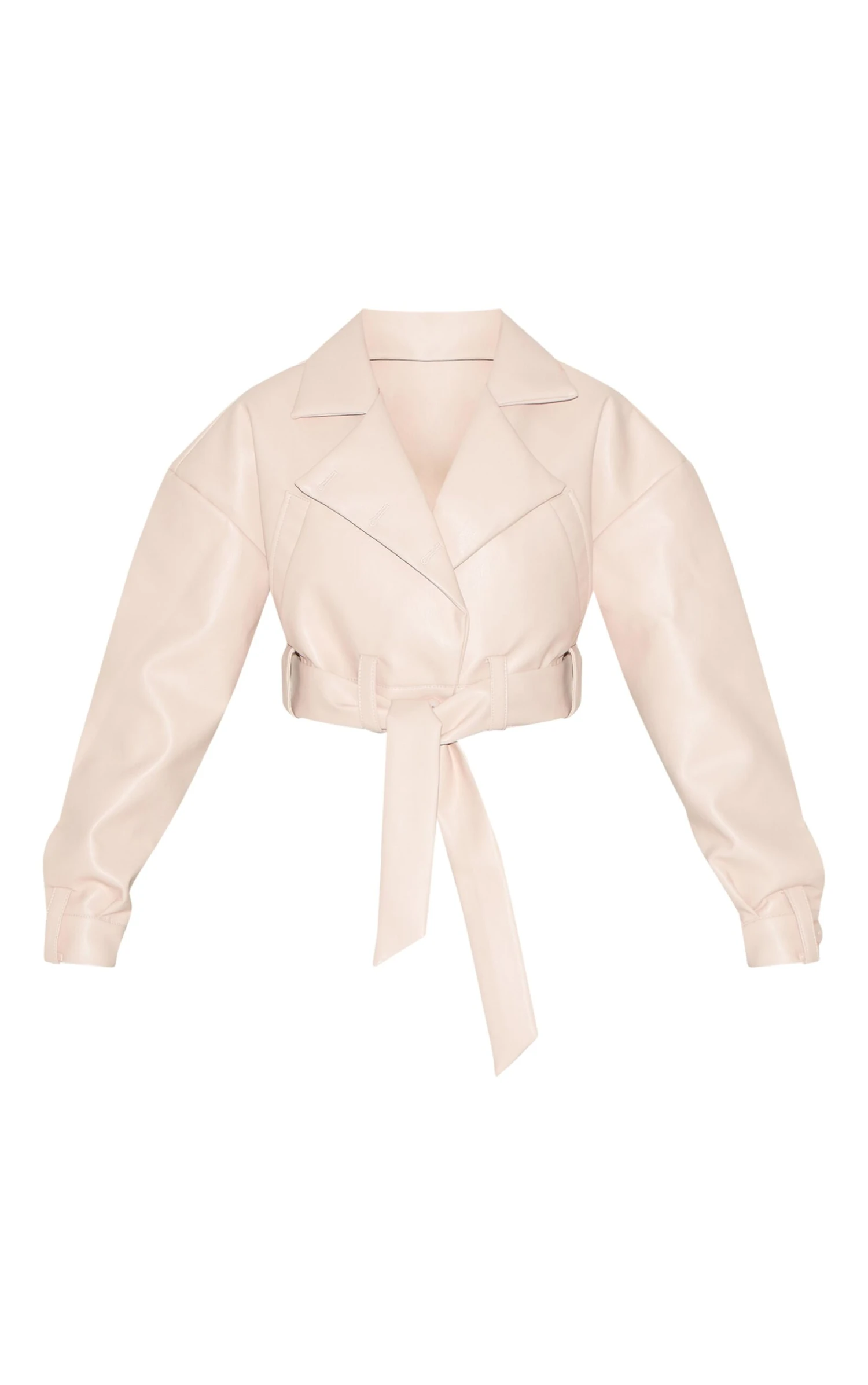 Prettylittlething Stone Oversized Belted Hem Cropped Biker Jacket - Image 5