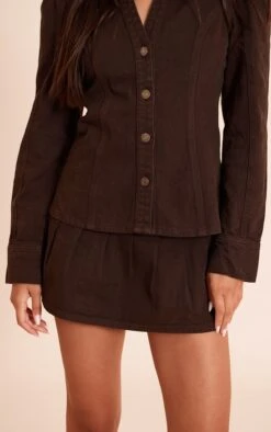 Prettylittlething Dark Chocolate FloatyPleated Denim Mini Skirt -Pretty Little Thing Shop 3b2b0537a13c55b073adf5ae7c34b128b47b6316 CNN6686 2 dark chocolate floaty pleated denim mini skirt