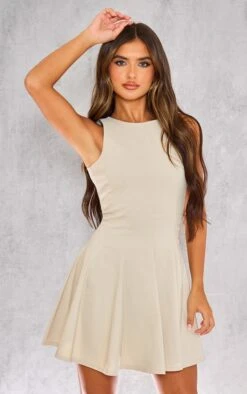 Prettylittlething Stone Stretch Woven Racer Pleated Shift Dress -Pretty Little Thing Shop 3b3380df3b6469876df6cae713173234072c4a5a CNJ8908 3 stone stretch woven racer pleated shift dress