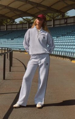 Ash Grey PLT Contrast Binding Straight Leg Sweatpants