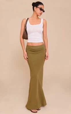 Prettylittlething Olive Tencel Maxi Skirt